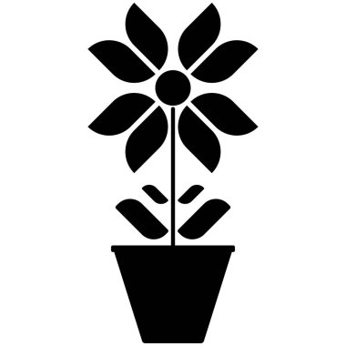 Bir tencerede beyaz bir arka plan üzerinde siyah ve beyaz çiçek simgelerin vektör görüntü.