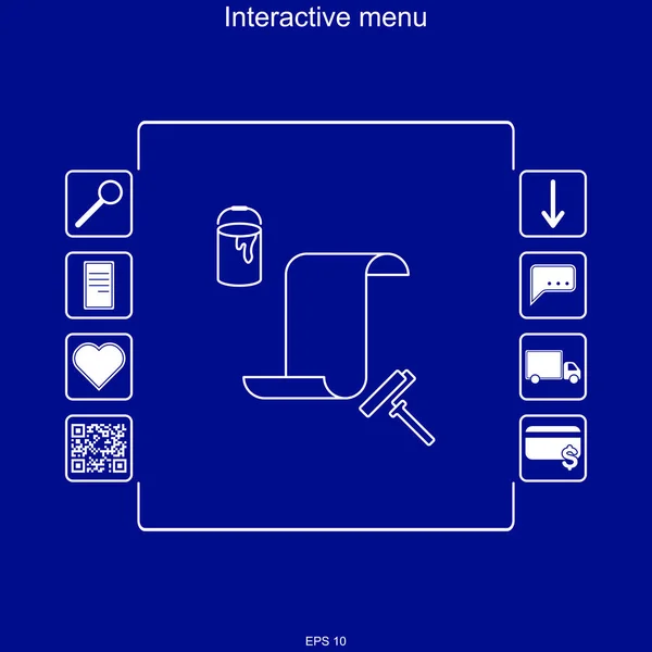 Vektorbild av interaktiva menyn för att köpa tapeter och färger i menyn multifunktions med förmåga att söka, leverera och betala för varor. — Stock vektor