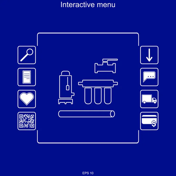 Vektor bild av interaktiva menyn för inköp vattenförsörjning och rengöringssystem i menyn multifunktions med förmågan att söka, leverera och betala för varor. — Stock vektor