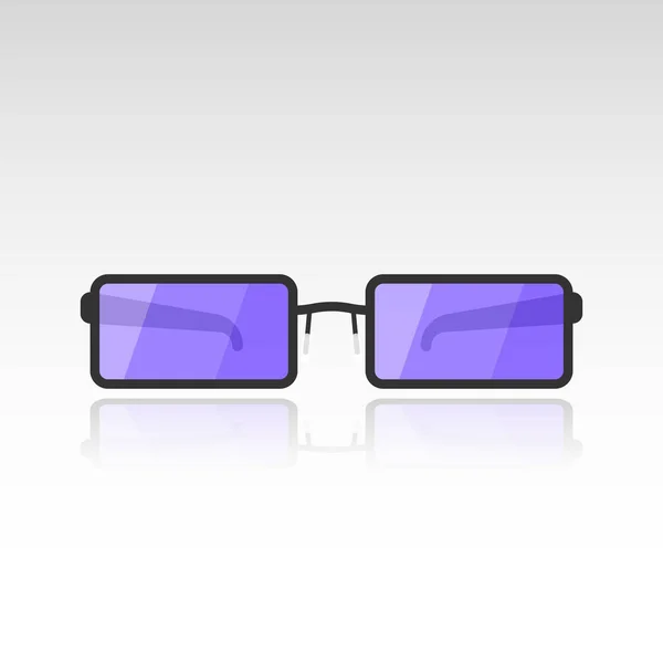 Imagem vetorial de óculos de sol com lentes roxas em um fundo branco com uma sombra espelhada dos óculos. Plano — Vetor de Stock
