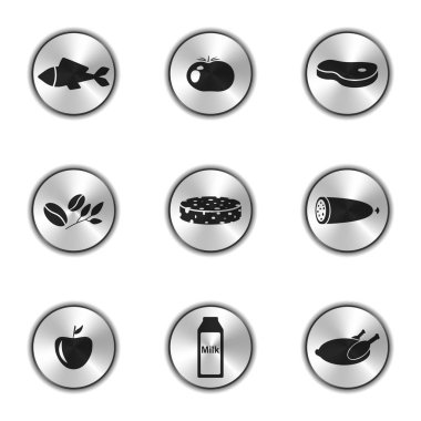 Gümüş düğmeler şeklinde gıda simgelerin vektör görüntü