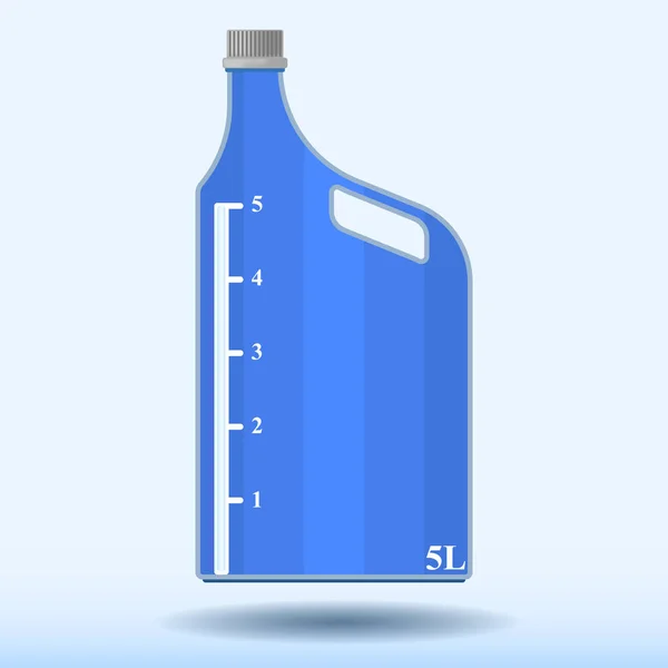 Immagine vettoriale di una bottiglia di plastica con una scala di misura di cinque litri. Modello con un'ombra da una bottiglia — Vettoriale Stock
