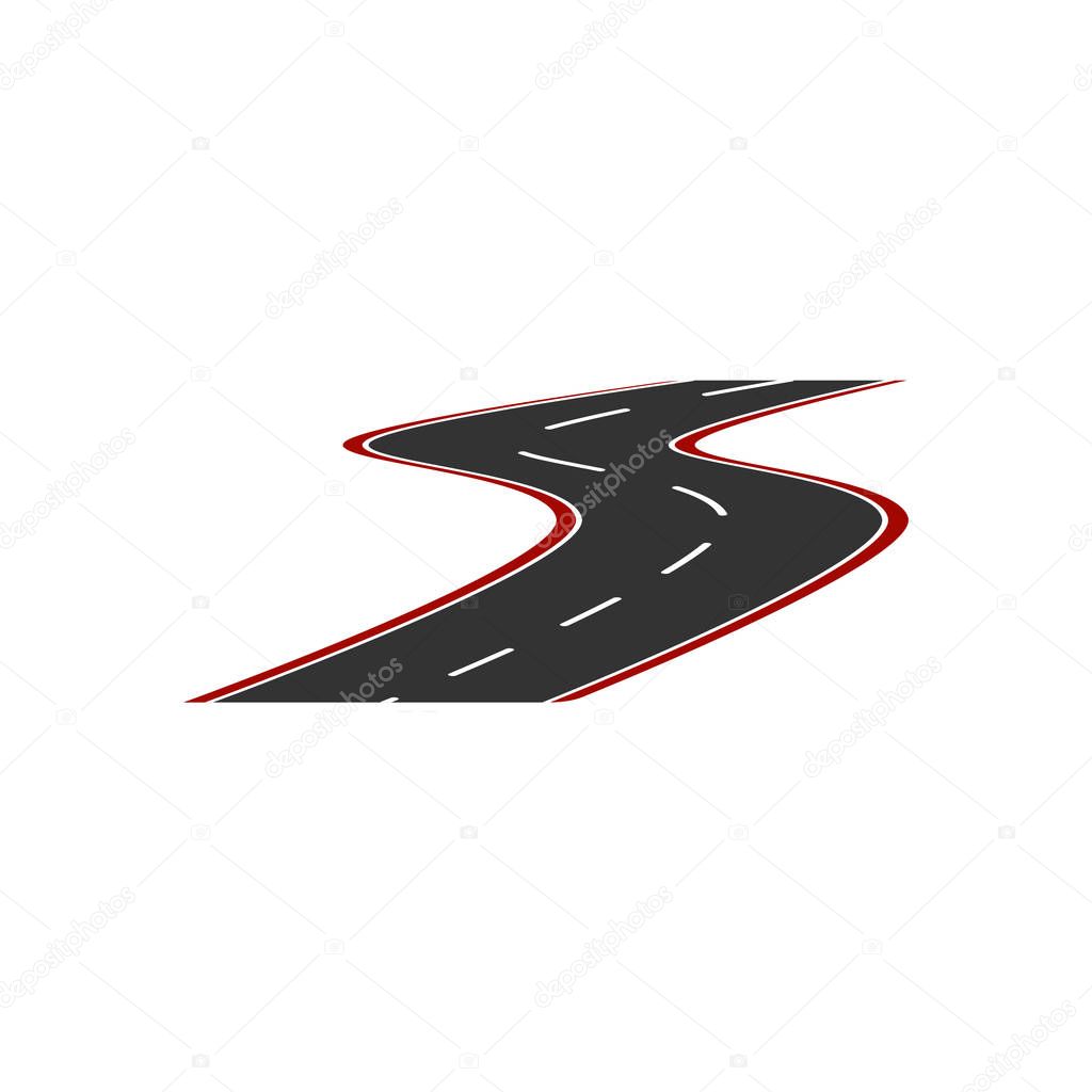 Vector image of the logo of a minimalistic road with a red roadside and a dotted dividing strip. Flat