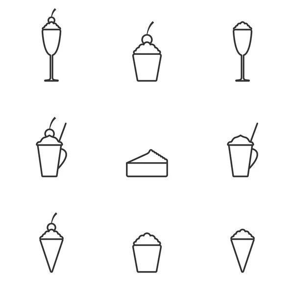 Linia sztuka lodów zestaw ikon. Deser jedzenie, słodki i zimno, wektorowej. — Wektor stockowy