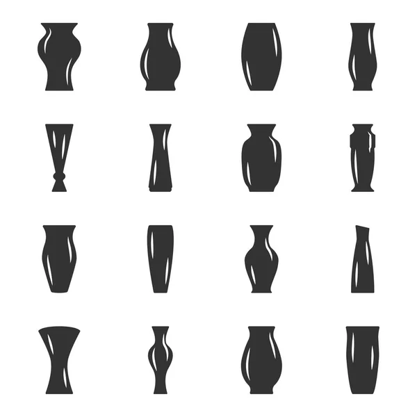 Set van zwarte iconen - vazen voor bloemen zonder lijnen op een witte achtergrond. Vector — Stockvector