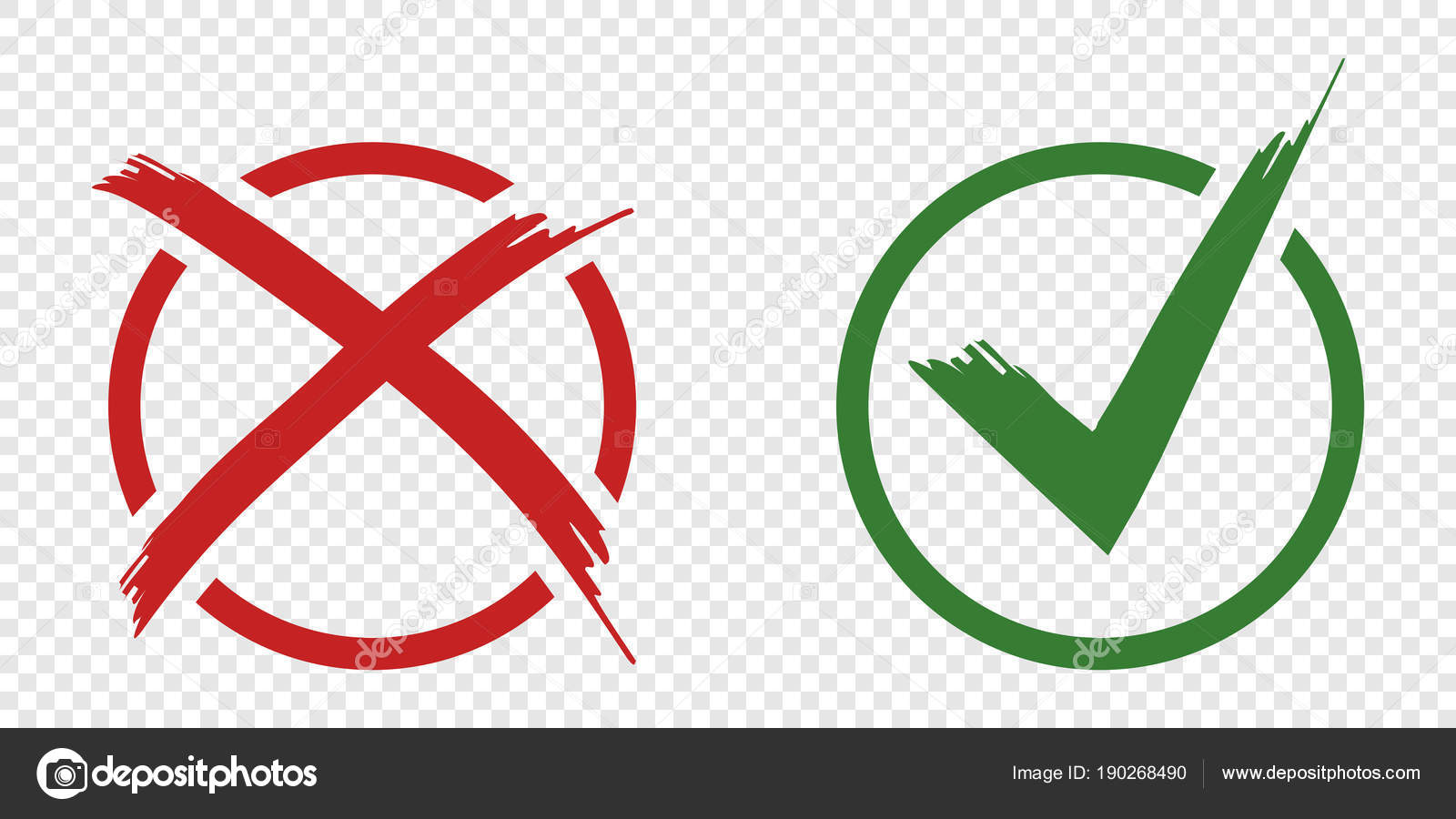 Check mark tick e cross x mark em sinais de círculo isolados em