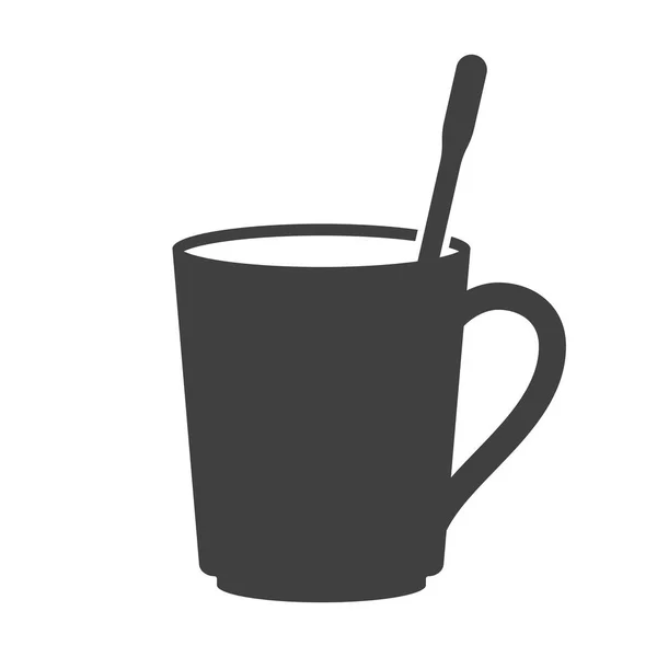 Ícone de uma caneca com uma colher de chá dentro. Vetor sobre fundo branco —  Vetores de Stock