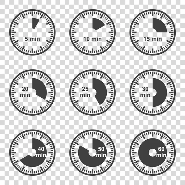 Zestaw ikon zestaw zegarów na przezroczystym tle. Wektor — Wektor stockowy