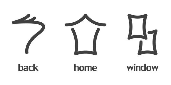 Три ікони з головного меню - назад, будинок і вікна в японському стилі. Ізольована вектор на білому тлі — стоковий вектор