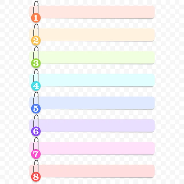 Adesivos em grampos com numeração em um círculo de 1 a 8. Ilustração volumétrica. Vetor sobre fundo transparente —  Vetores de Stock