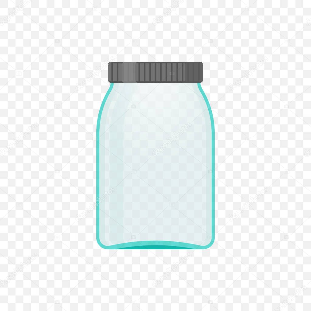 Empty transparent jar for medical solution or other needs. Vector illustration on a transparent background