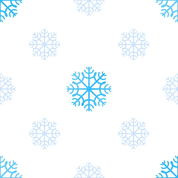 Bezešvé vzor s modrými sněhové vločky na bílém pozadí. Sněhové vločky různé velikosti a hustoty. Vektor — Stockový vektor
