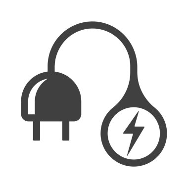 Elektriğe bağlı bir elektrik prizinin simgesi. Beyaz arkaplandaki izole vektör.