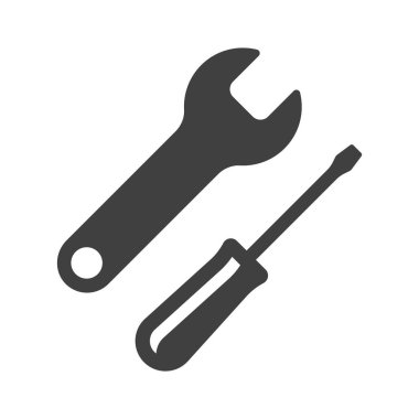 Çalışma araçları simgesi. İngiliz anahtarı ve tornavidanın minimalist görüntüsü. Beyaz arkaplandaki izole vektör.