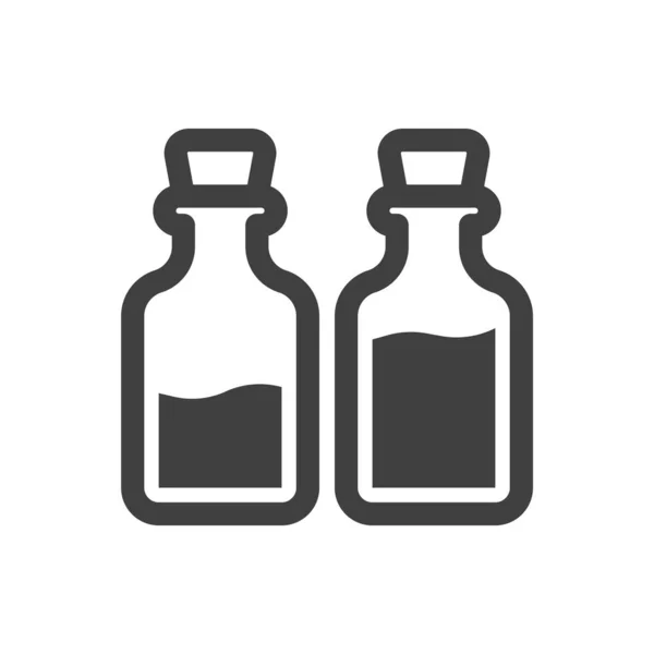 Icono de dos botellas de vidrio con diferentes niveles de líquido en ellas. Diseño lineal minimalista. Vector aislado sobre fondo blanco . — Archivo Imágenes Vectoriales