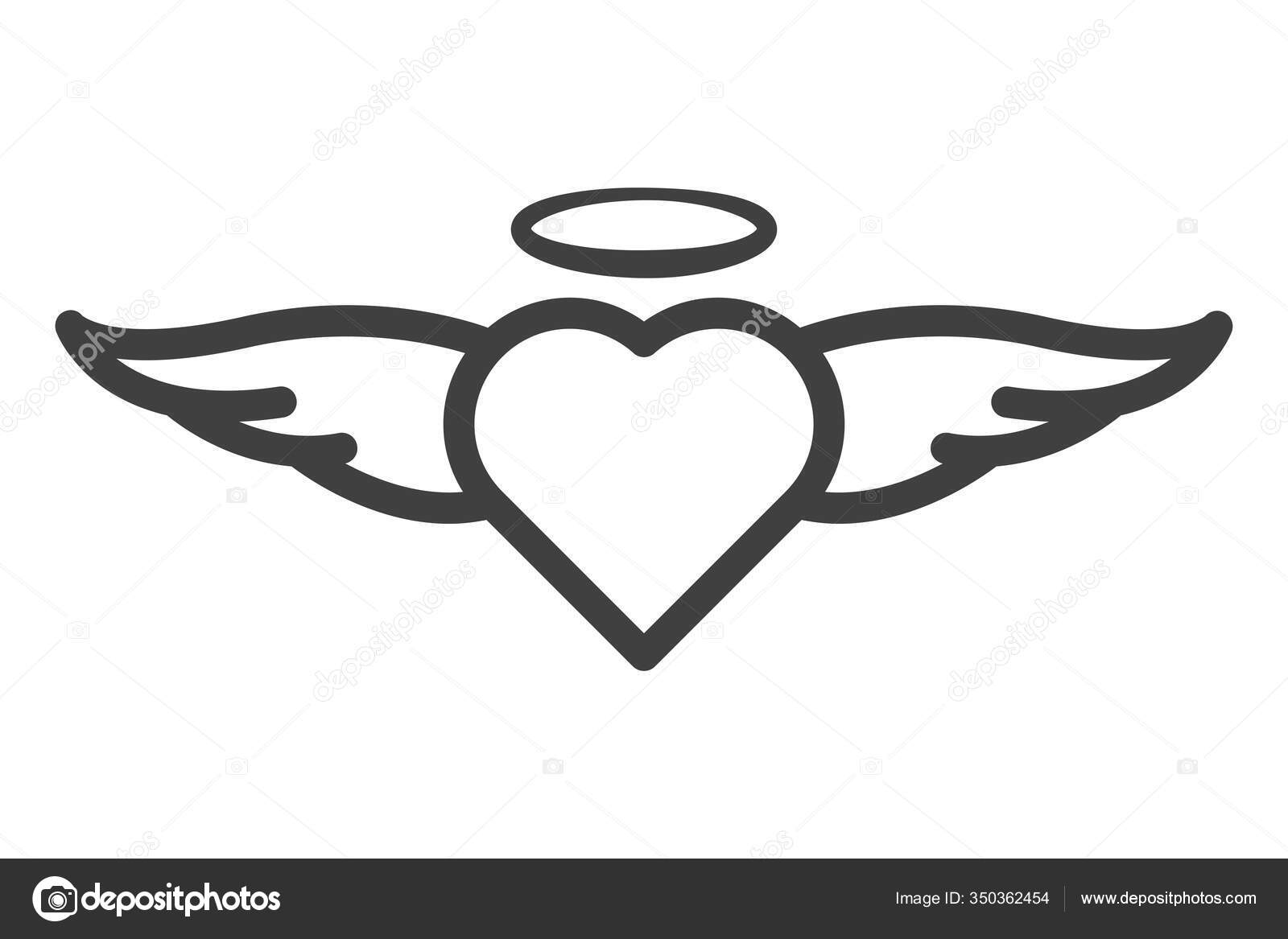천사 날개가 달린 아이콘 하트와 할로. 선형 공연. 흰색 바탕에 외따로 떨어져 있는 벡터. 스톡 벡터 - ©ArtemNovosad  350362454, image size:1600x1167