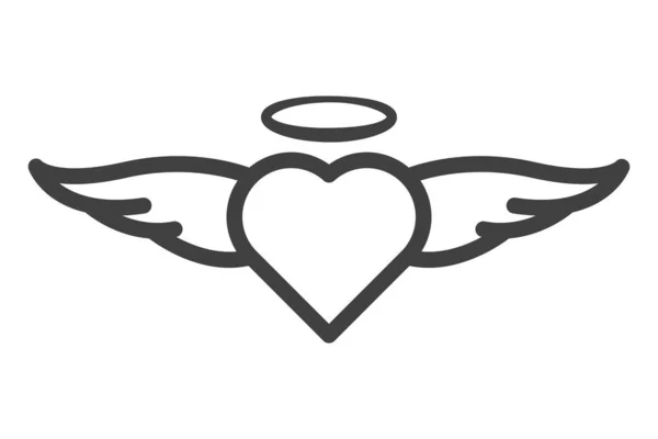 Icon heart with angel wings and a halo. Linear performance. Isolated vector on a white background. — Stock Vector