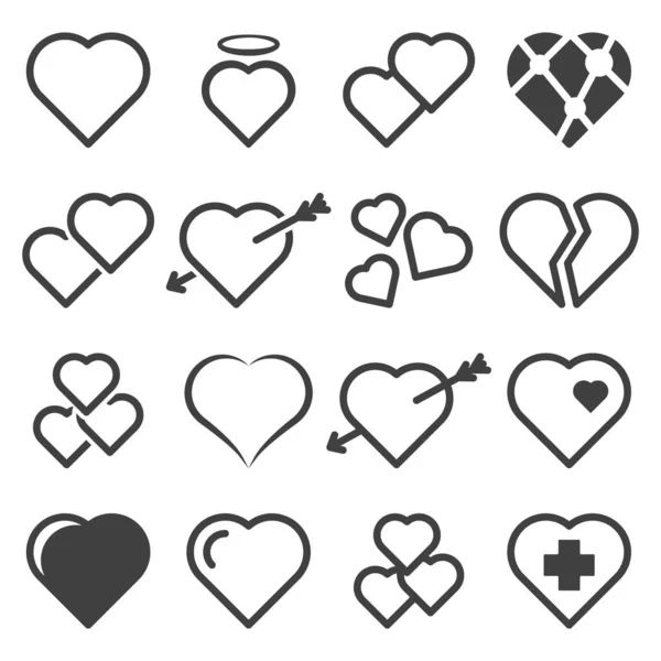 Conjunto de iconos con corazones. Varias versiones lineales. Vector aislado sobre fondo blanco . — Vector de stock