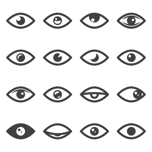 Ícones para os olhos. Diferentes variações da imagem linear com diferentes variações dos alunos. Vetor isolado sobre fundo branco . —  Vetores de Stock