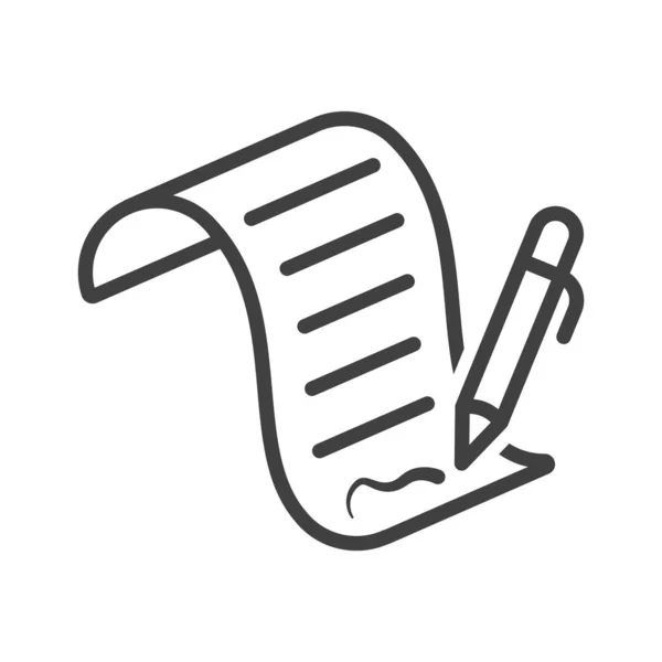 ボールペンで文書に署名するアイコン。最小限の線形設計。白い背景の独立したベクトル. — ストックベクタ