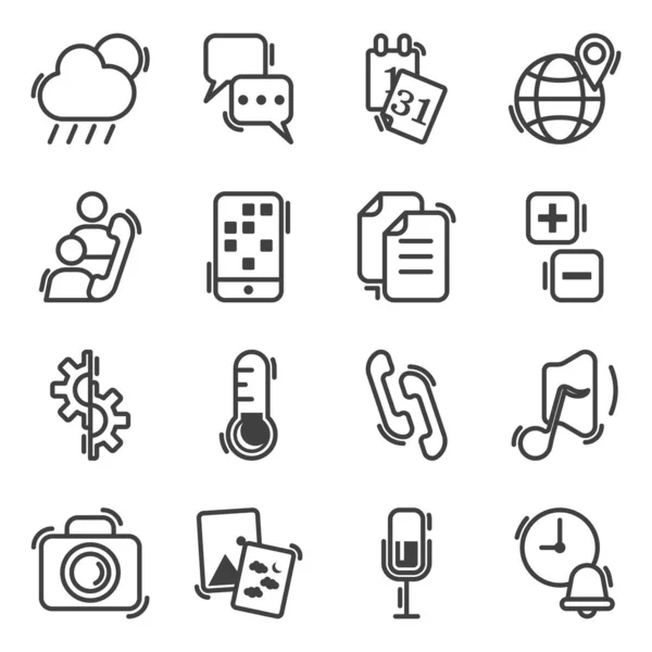 Conjunto de iconos para la interfaz de un teléfono móvil o dispositivo. Diseño lineal con estilo, nuevo diseño. Vector aislado sobre fondo blanco . — Vector de stock