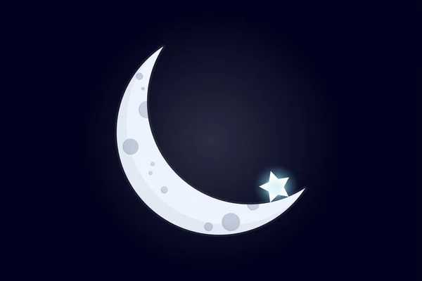 Crescent with a star. Part of the moon against the backdrop of cosmic void with a single star at its edge. Simple flat illustration. Vector. — Stock Vector