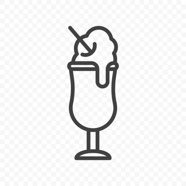 Icon of melted ice cream in a glass cup with straws. Minimalistic linear image on a transparent PNG background. Vector. — Stock Vector