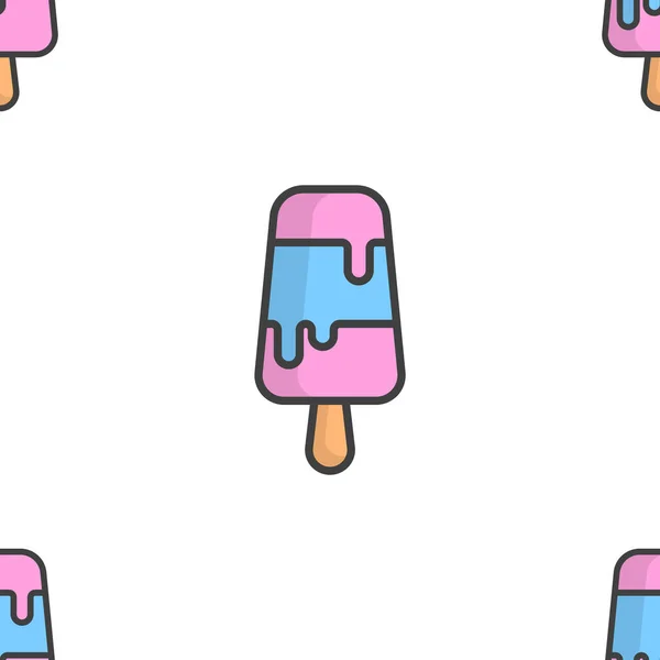 Seamless pattern with ice cream on a wooden stick composed of several layers. Cartoon performance. Filling the canvas with images of different sizes. Isolated vector on a white background. — Stock Vector