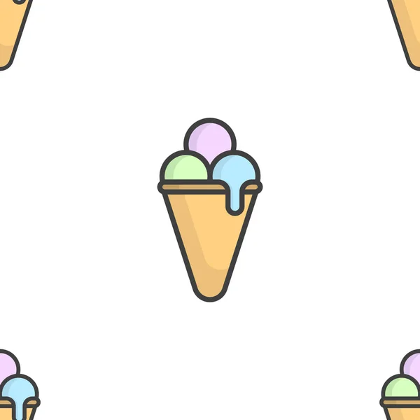 Patrón sin costuras con bolas de helado en una taza de waffle cónico. Rendimiento de dibujos animados multicolores. Llenar el lienzo con imágenes de diferentes tamaños. Vector aislado sobre fondo blanco . — Archivo Imágenes Vectoriales