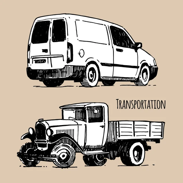 Commercial van and retro truck sketch