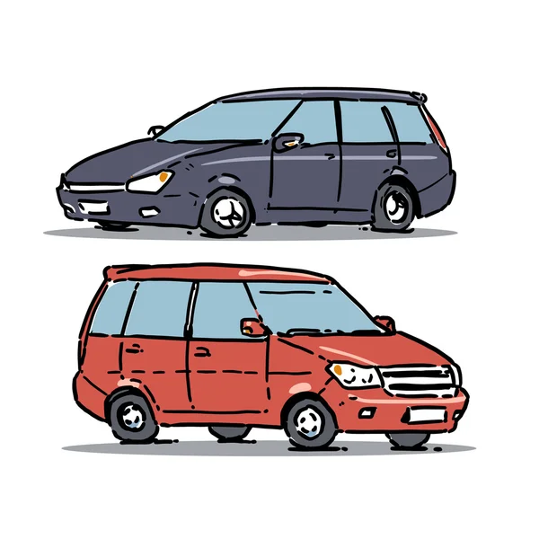 Station wagon car. Cartoon illustration. Hand drawn color sketch. Car icon isolated on white.