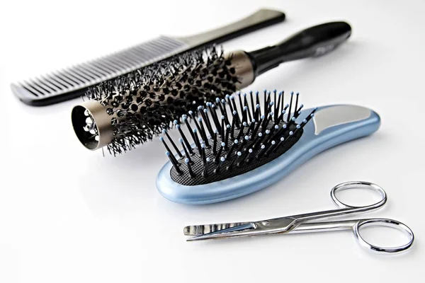 Brosse Peigne Ciseaux Dans Salon Coiffure — Photo