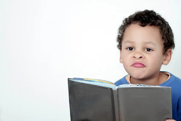 Niño Con Libro Escuela Que Nuevo Escuela Fondo Blanco Foto — Foto de Stock