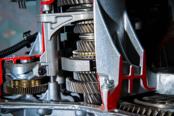 Large gears close up. Details of the engine