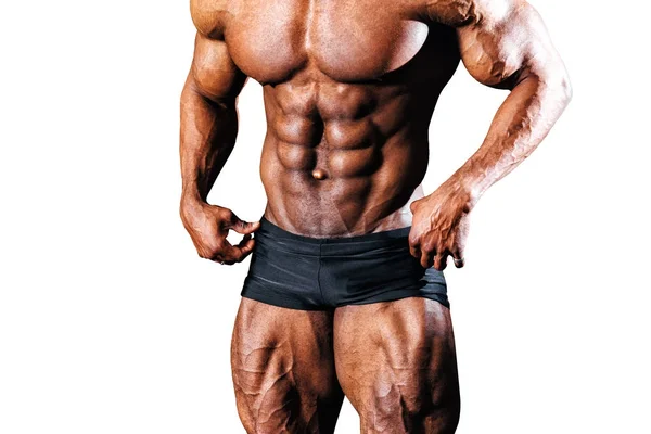 Homem muscular de ascendência africana isolado sobre um fundo branco — Fotografia de Stock