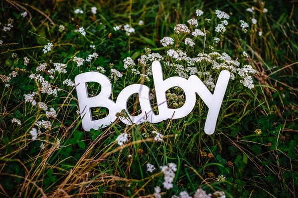 White sign Baby on the garden — Stock Photo, Image