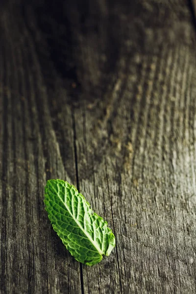 Folha de hortelã verde na mesa de madeira — Fotografia de Stock
