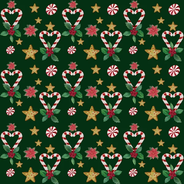 Watercolor Christmas candies pattern — Stock Photo, Image