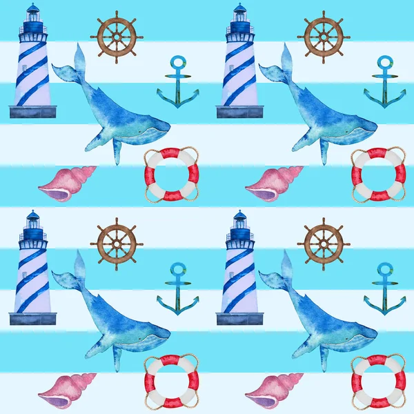 Watercolor Nautical Pattern Striped Background — Stock Photo, Image