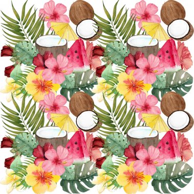 Hindistan cevizi ile suluboya tropikal desen