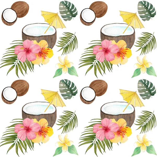 Hindistan cevizi ile suluboya tropikal desen