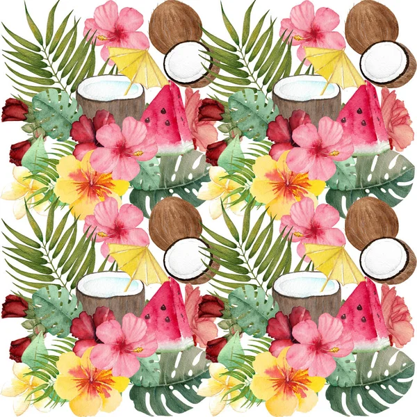 Hindistan cevizi ile suluboya tropikal desen