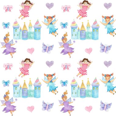 Suluboya periler ve kale desen