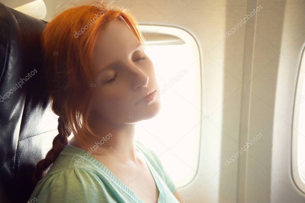 woman in an airplane