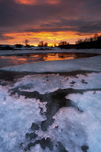 Fiery sunrise over Lavangsfjord — Stock Photo, Image