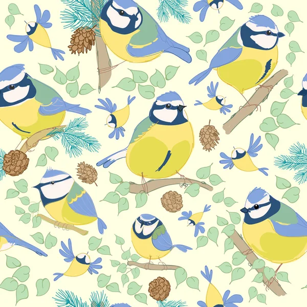 Des oiseaux. Modèle de poitrine bleue . — Image vectorielle