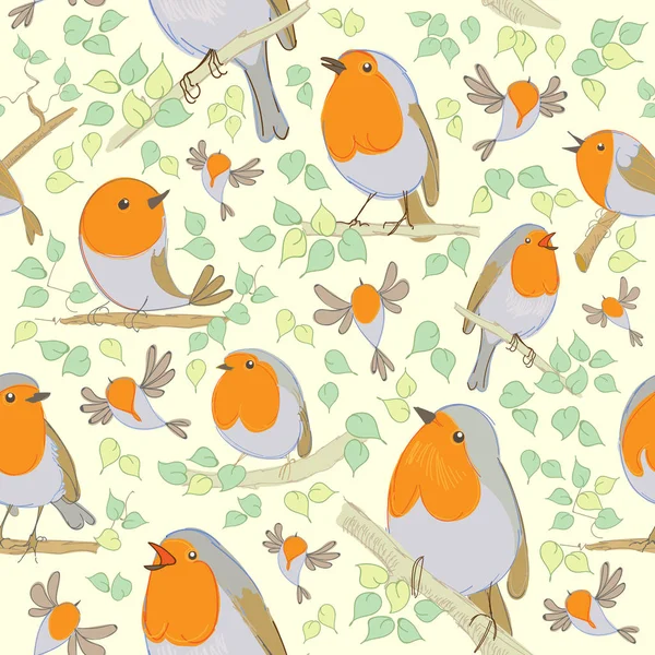 Robin pattern. Des oiseaux de bande dessinée. Dessiné à la main . — Image vectorielle