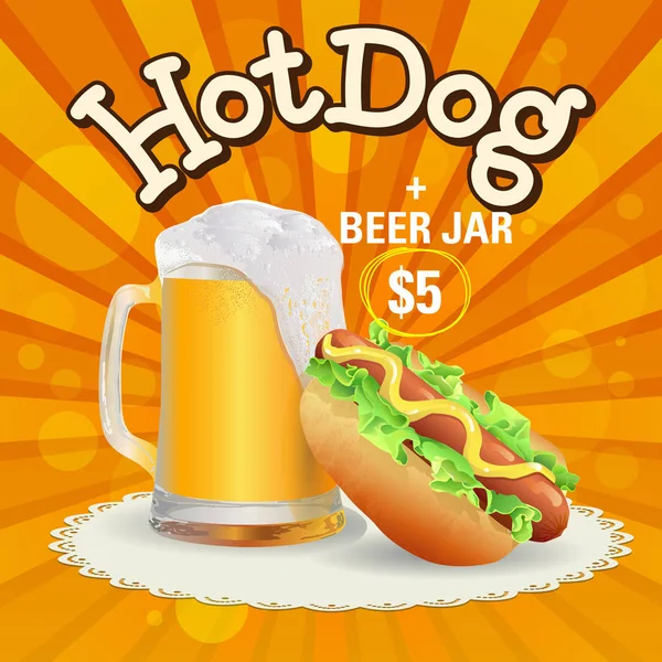 Bira ve sosisli sandviç teklif.