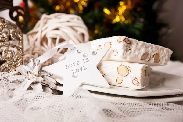 Christmas Cake, white nougat. — Stock Photo, Image