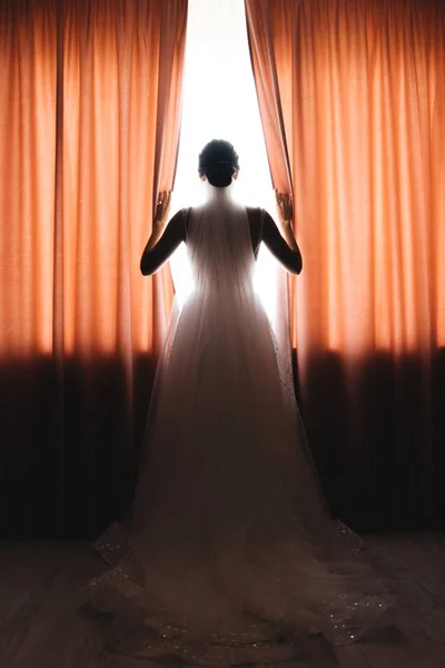 Gelin ve damat pencereden dışarı bakıyor.